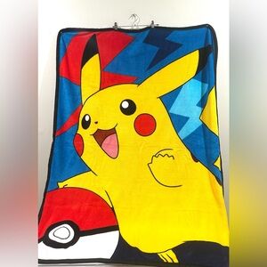 Pokemon Pikachu Fleece Throw Blanket Blue Yellow 60x40 Very Nice Vibrant Colors